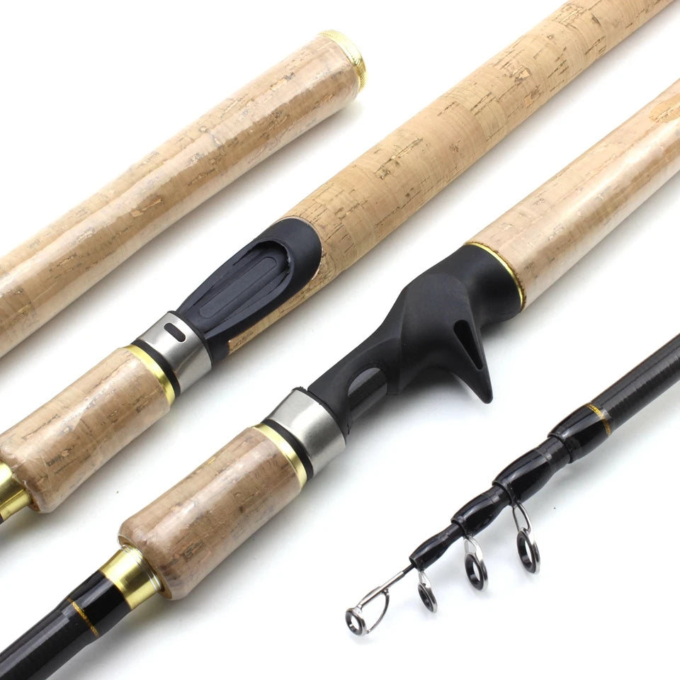 High Quality 1.8m 2.1m 2.4m 2.7m  Spinning Rod carbon telescopic fishing rod lure rod wooden handle pole Fishing Tackle