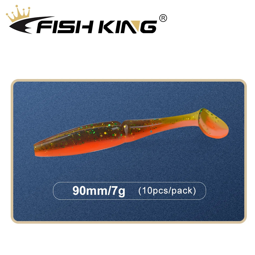 FISH KING 10pcs/pack One Up Shad Fishing Lure 90mm/7g Soft Bait Silicone Fishing Wobbler Bass Bait Artificial Fishing soft Lures