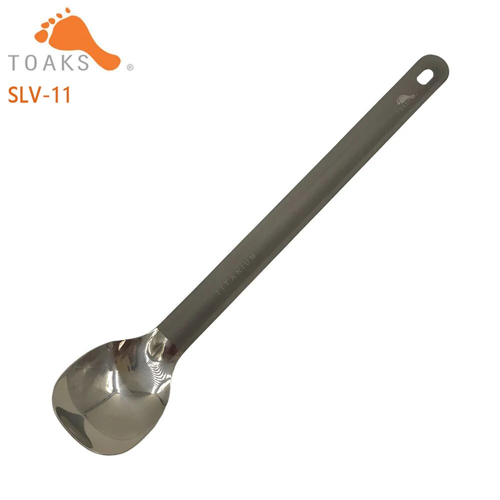 TOAKS Titanium Long Handle Spoon Ultralight with Polished Bowl Outdoor Picnic Household Dual-Use Tableware 220mm 0.67oz SLV-11