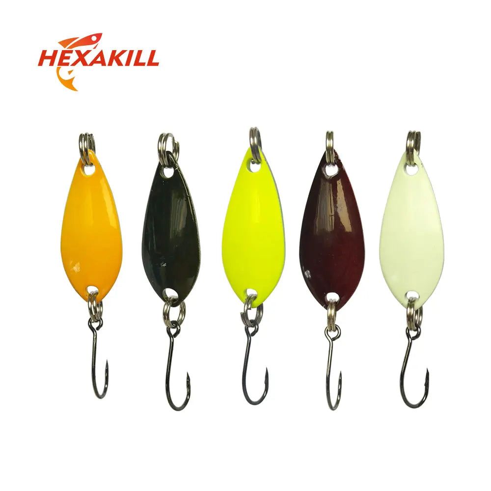 Hexakill 1pcs 1.4g/1.8g/2.2g/2.8g/3g/3.3g fishing metal colorful spoon baits  metal spinner lure mini bait for trout single hook