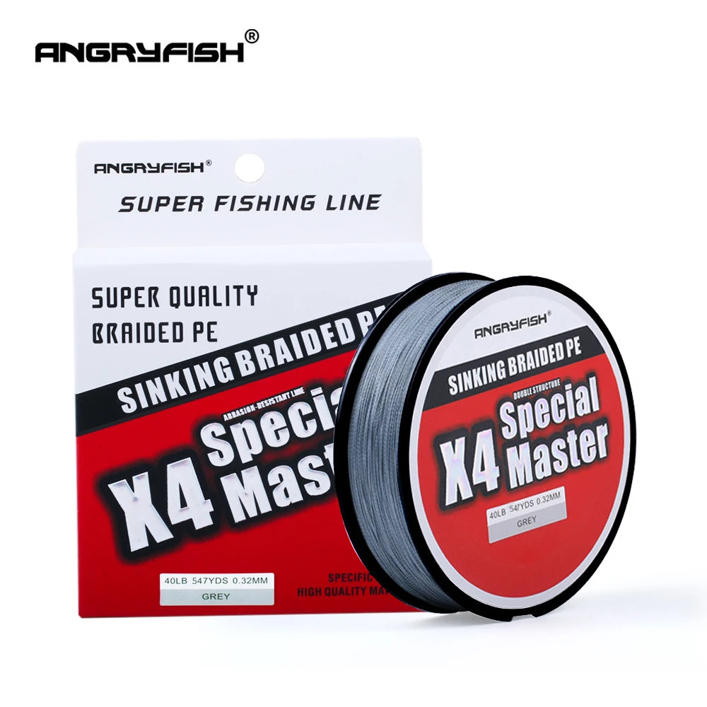 Angryfish X4 500M Master Series 4+1 Fast Sinking Braided Line Double Structre Smooth Strong tension Braided PE 12-80LB