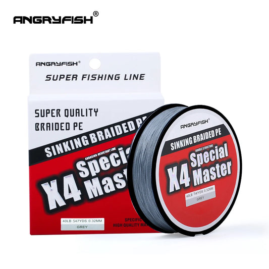 Angryfish X4 500M Master Series 4+1 Fast Sinking Braided Line Double Structre Smooth Strong tension Braided PE 12-80LB