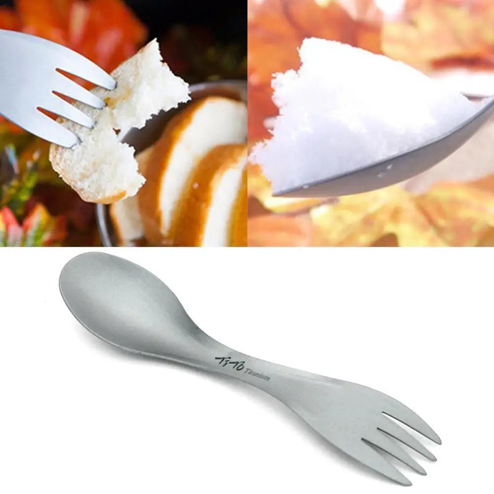 Outdoor Camping 2 In 1 Hiking Diet Tools Picnic Barbecue Fork Spoon Too Alloy Spoon Titanium Alloy Fork