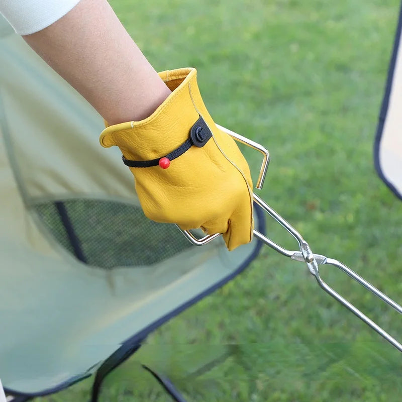 Outdoor Barbecue Picnic Insulation Leather Gloves Camping Campfire Anti-scald Flame-retardant Gloves Soft and Wear-resistant