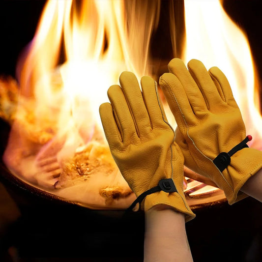 Outdoor Barbecue Picnic Insulation Leather Gloves Camping Campfire Anti-scald Flame-retardant Gloves Soft and Wear-resistant