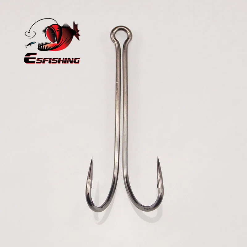 ESFISHING 10pcs Long Shank Double Hook Barbed High Carbon Steel Plating for Jig Bass Fishing Tackle For Soft Lures