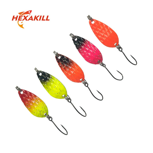 Hexakill 1pcs 1.4g/1.8g/2.2g/2.8g/3g/3.3g fishing metal colorful spoon baits metal spinner lure mini bait for trout single hook