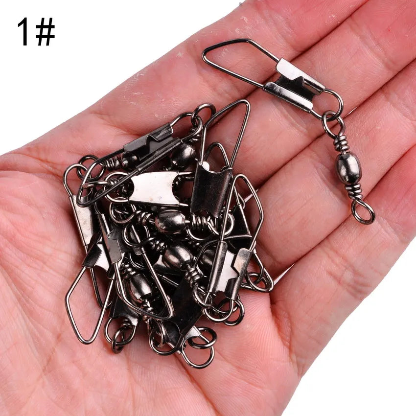 50Pcs/ Box Brass Barrel Fishing Swivel Solid Rings Fishing Pin Line Connector Fishhook with Interlock Snap Swivels Tackle Tool