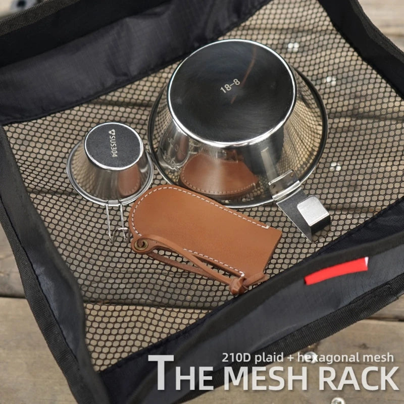 Outdoor Folding Net Bag Picnic Under Table Storage Bag Desk Box Tripod Mesh Basket Organizer for Camping Table Rack Bag