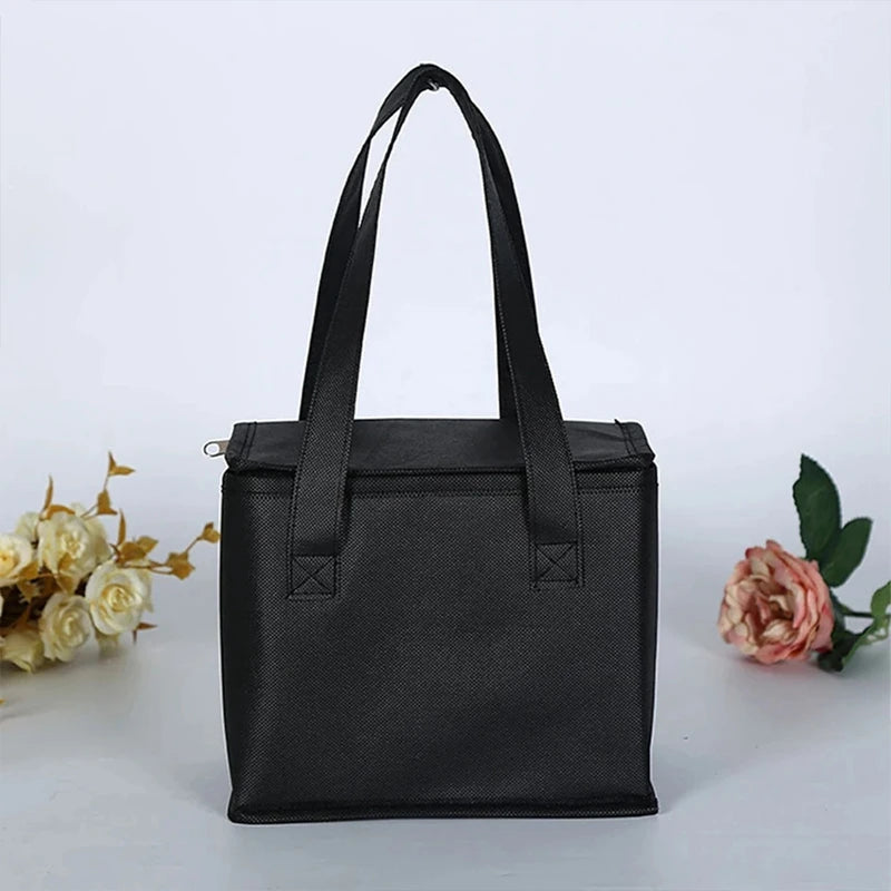 S/L Black Insulated Car Office Portable Lunch Cooler Folding Insulated Picnic Ice Bag Zipper Picnic Camping Tin Foil Food Bag
