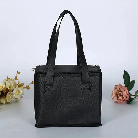 S/L Black Insulated Car Office Portable Lunch Cooler Folding Insulated Picnic Ice Bag Zipper Picnic Camping Tin Foil Food Bag