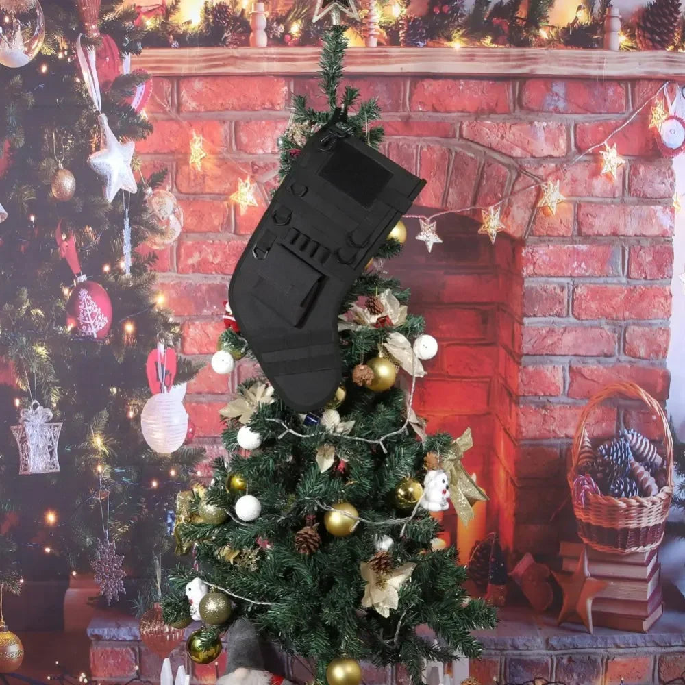 Ourdoor Large Christmas Stockings with Gear Webbing Tactical New Year Camping Hiking Traveling Xmas Stockings Flashlighs Holders