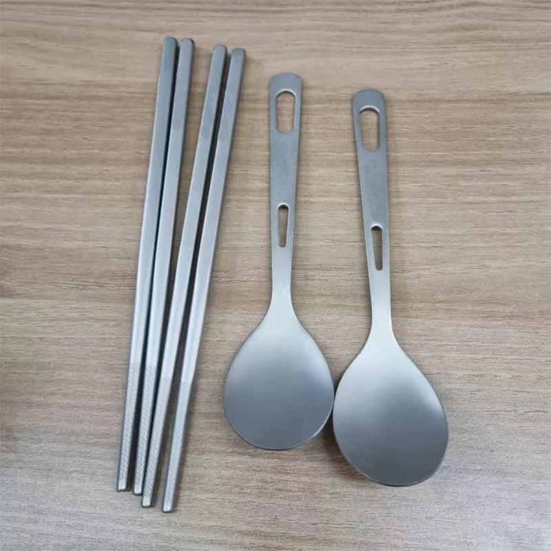 Pure Titanium Outdoor Mountaineering Picnic Camping Portable Knife Easy to Wash Tableware Fork Spoon Chopsticks Frosted Set