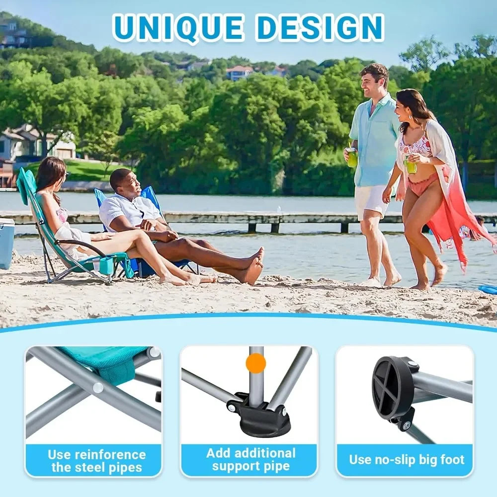 Folding Beach Chair for Adults  High Back Lightweight Portable Backpack Chair with Cup Holder Pocket Headrest Carry Bag for