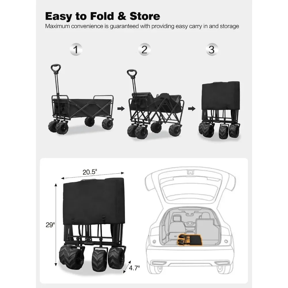 Garden Cart, with Outdoor All-Terrain Folding Wagon, Collapsible Wagon with Adjustable Handle for Camping, Garden Cart