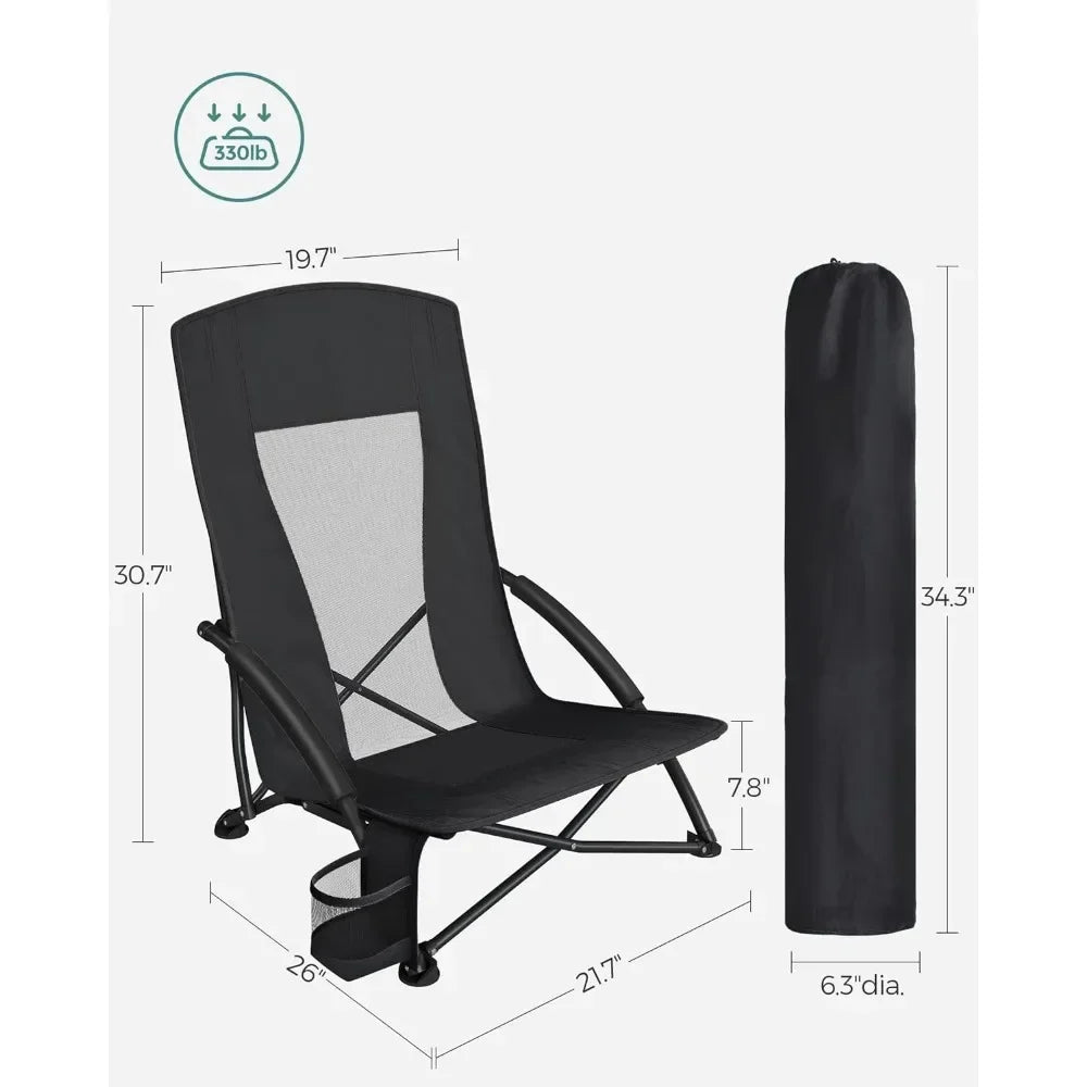 Cup Holder Camping Chair With High Backrest Folding Folding Chairs Comfortable Portable Beach Chair Heavy Duty Lightweight Table