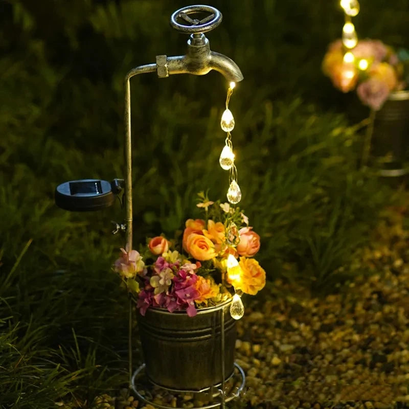 Solar Watering Tap Lights Led Iron Planter Lantern Waterproof Yard Outdoor Garden Decoration Outdoor Landscape Stopcock Lamp
