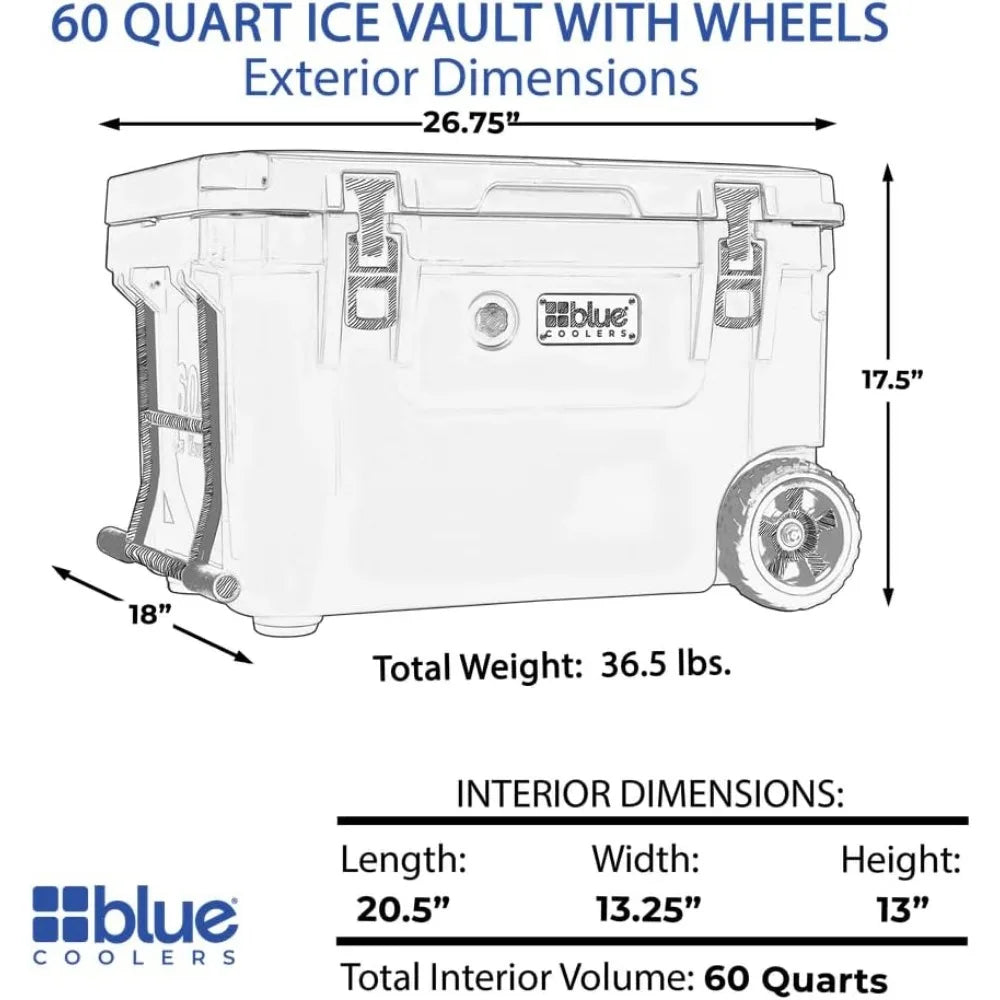 60 Quart, Roto-Molded Ice Cooler | Large Ice Chest Holds Ice up to 10 Days |