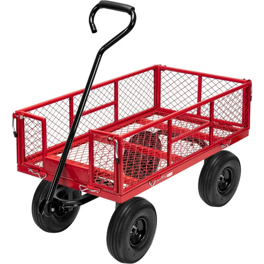 VIVOHOME Heavy Duty 880 Lbs Capacity Mesh Steel Garden Cart Folding Utility Wagon with Removable Sides and 4.10/3.50-4 inch