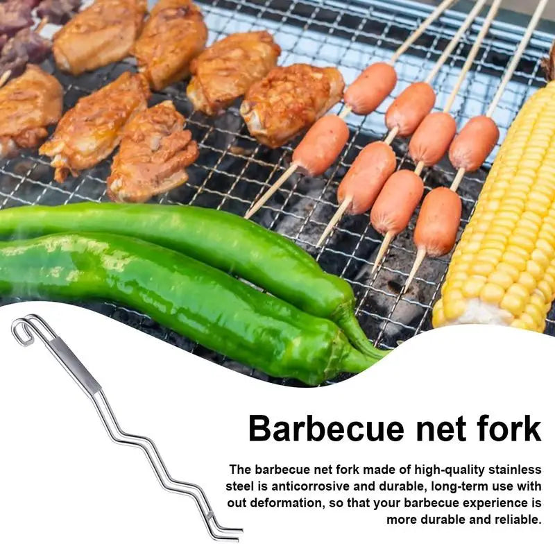 Stainless Steel Meat Fork Cooking Fork with Hook Non-Slip Handle Multi-Function Kitchen Gadget for Meat Barbecue Picnic Grilling