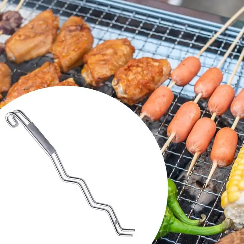 Stainless Steel Meat Fork Cooking Fork with Hook Non-Slip Handle Multi-Function Kitchen Gadget for Meat Barbecue Picnic Grilling