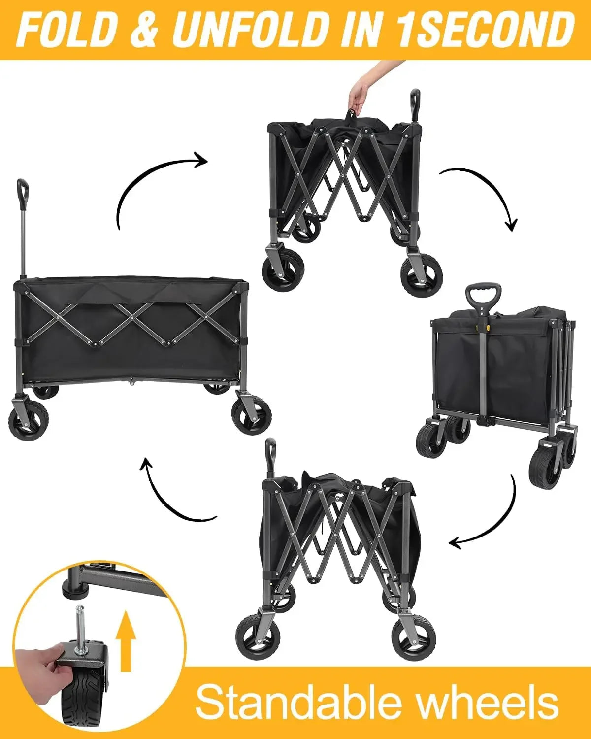 Collapsible Wagon with Large Capacity, Utility Wagons Carts Heavy Duty Foldable, Portable Folding Wagon with Two Drink Holders