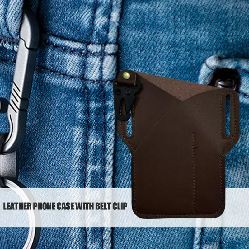Belt Phone Pouch Leather Belt Phone Holder Vintage Pouch Men's Cell Phone Waist Organizer With Belt Loop For Running Picnic