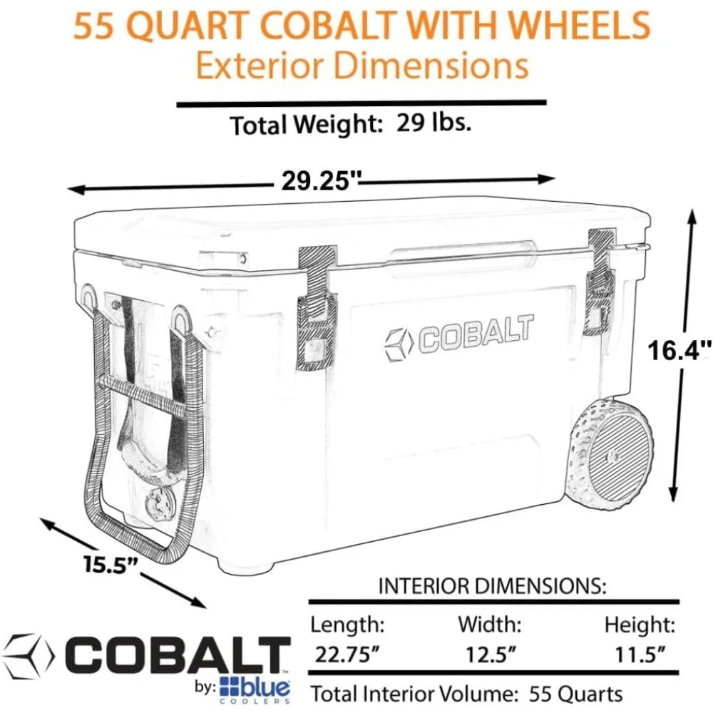 Car Portable Cooler, 55 Quart Roto Molded Super Ice Cooler, Large Ice Chest Holds Ice Up To 5 Days, Portable Cooler