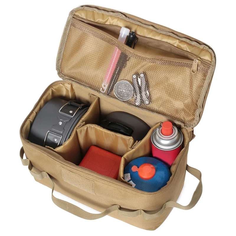 Outdoor Camping Storage Bag Gas Stove Canister Pot Carry Bag Picnic Bag Cookware Utensils Organizer Khaki