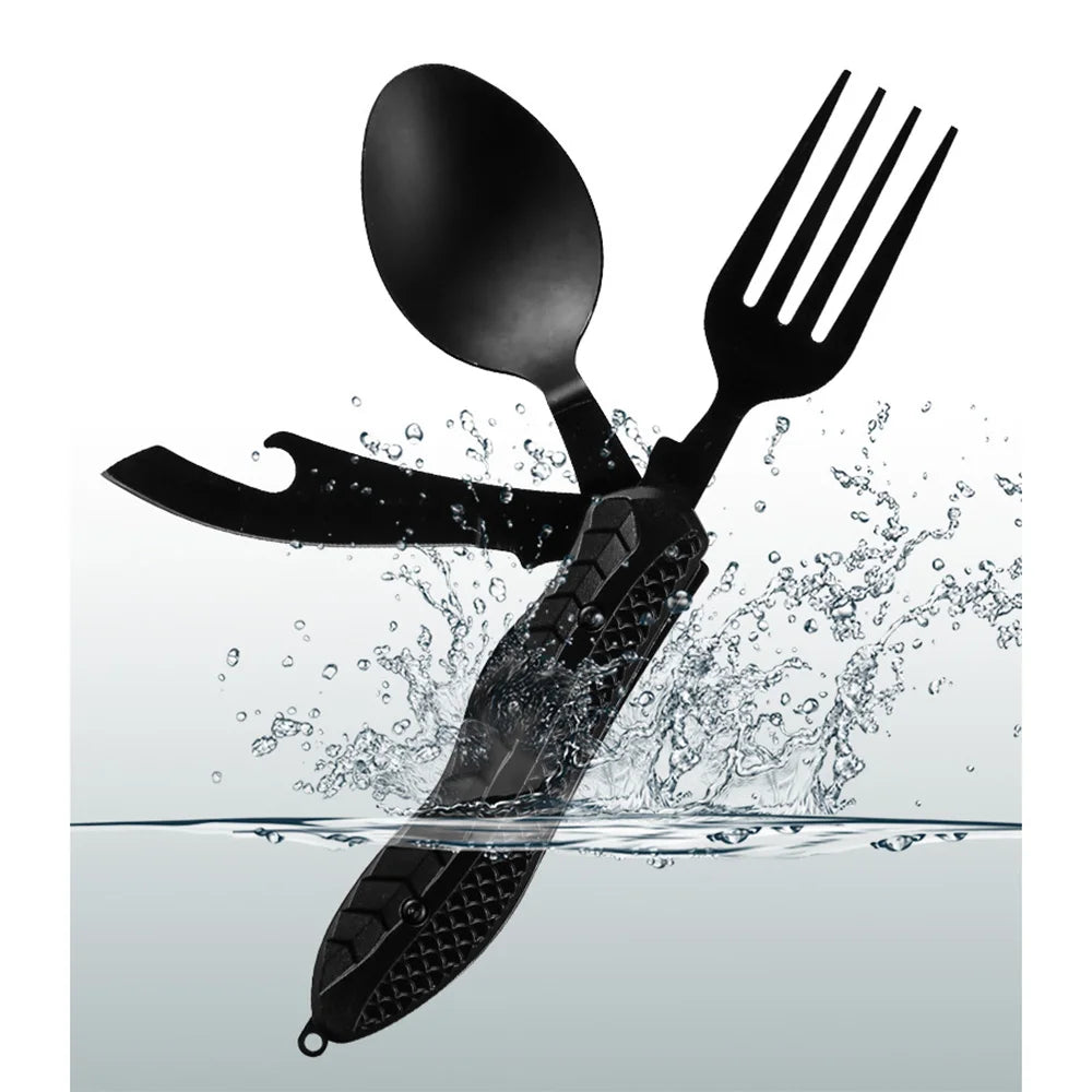 3-in-1 Outdoor Multifunctional Folding Spoon Fork Knife Combo Cutlery Picnic Travel Portable Stainless Steel Camping Supplies 캠핑