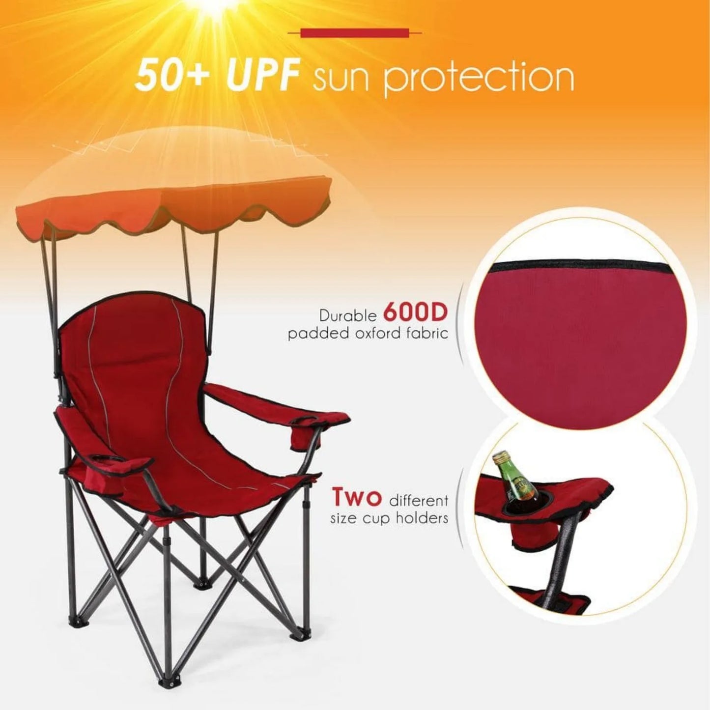 US Camping Chair With Canopy 50+ UPF Light Folding Chair