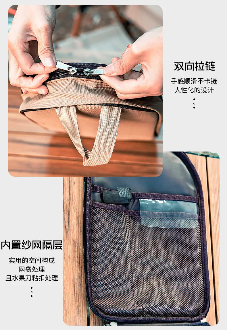 Outdoor Camping Cookware Storage Bag Cooking Utensil Organizer Kitchen Ware Container Bag Portable Picnic BBQ Tableware Pouch