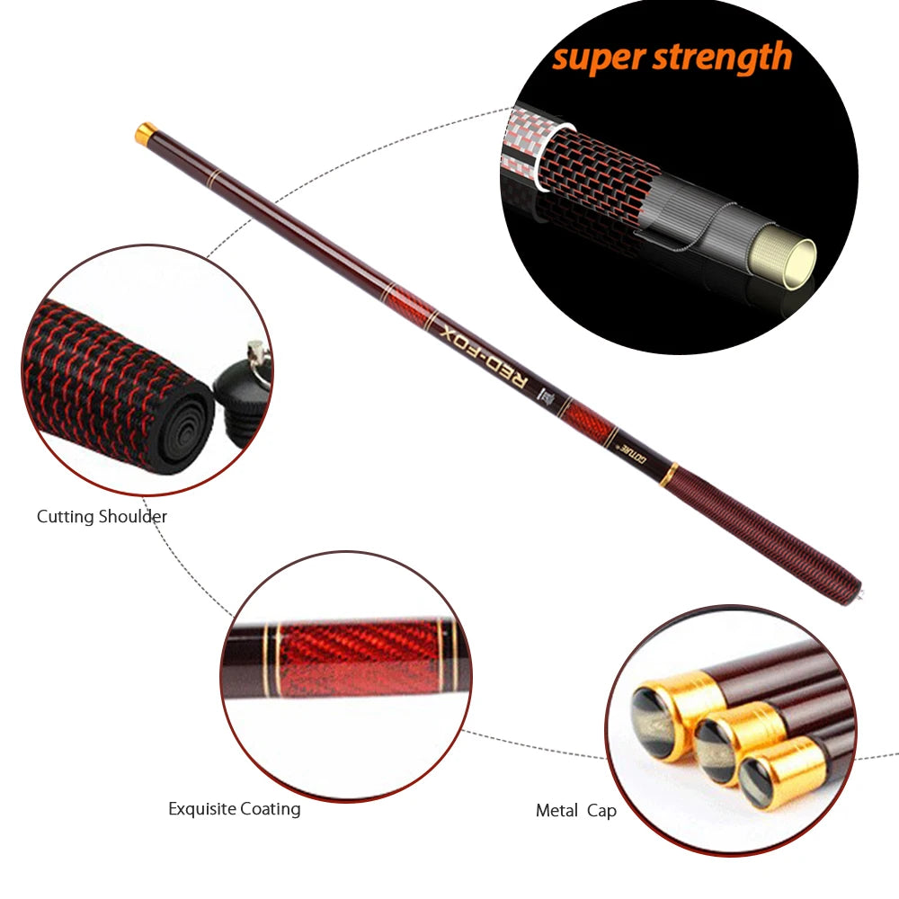Goture RED FOX Hand Tenkara Rod Carbon Fiber 3.0-7.2M Ultralight Stream Hand Pole Freshwater Fishing Rod for Carp Fishing Pesca
