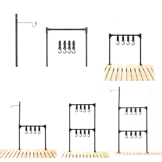 Camping Hanging Rack Camping Lamp Stand Holder Folding Camping Cookware Shelf with Hooks for Camping Fishing Picnics BBQ