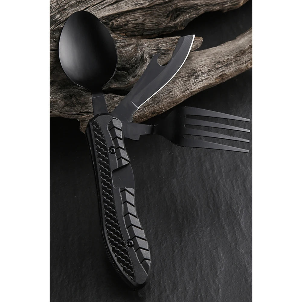3-in-1 Outdoor Multifunctional Folding Spoon Fork Knife Combo Cutlery Picnic Travel Portable Stainless Steel Camping Supplies 캠핑