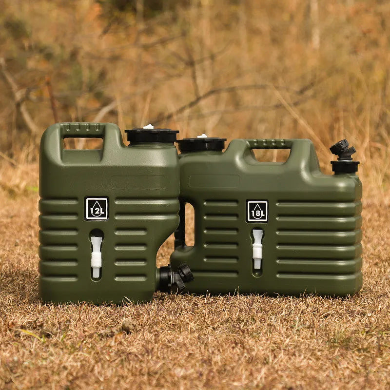 Portable Water Container with Spigot 12/18L PE Water Storage Carrier Portable Green Bucket Food Grade for Camping Hiking Picnic