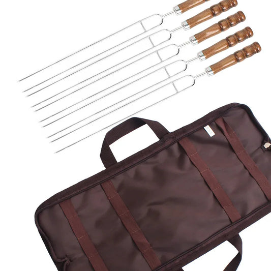 5 PCS Stainless Steel U-Shape Barbecue Forks Roasting Skewers with Carry Bag Outdoor Picnic Camping Barbecue Fork BBQ Tool Sets