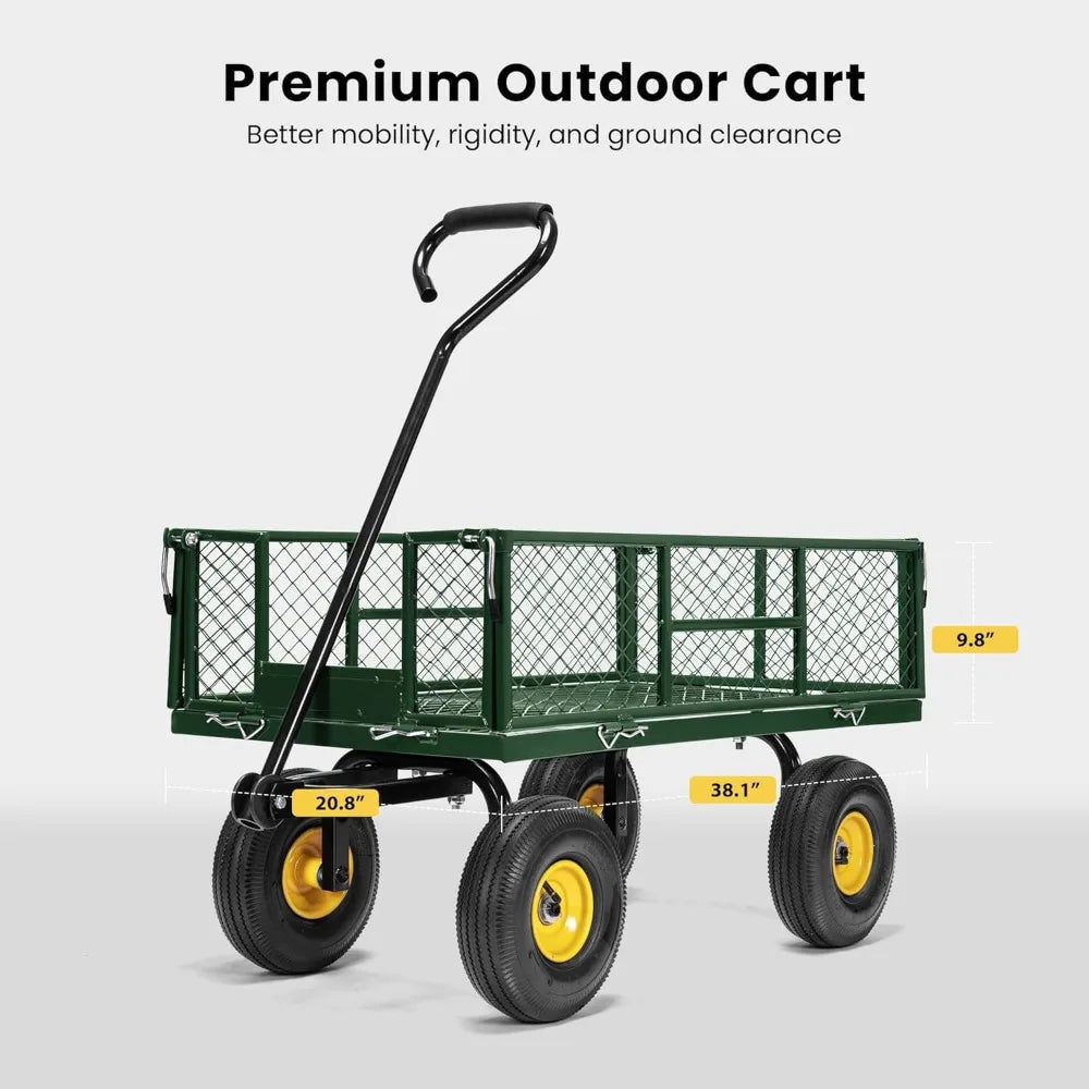 VIVOHOME Heavy Duty 880 Lbs Capacity Mesh Steel Garden Cart Folding Utility Wagon with Removable Sides and 4.10/3.50-4 inch