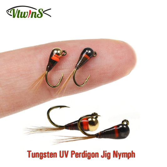 Vtwins 10PCS Fast Sinking Tungsten Bead Head Jig Nymph Perdigon Euro Wet Nymph for Trout  Steelhead Bass Fishing FliesTackle