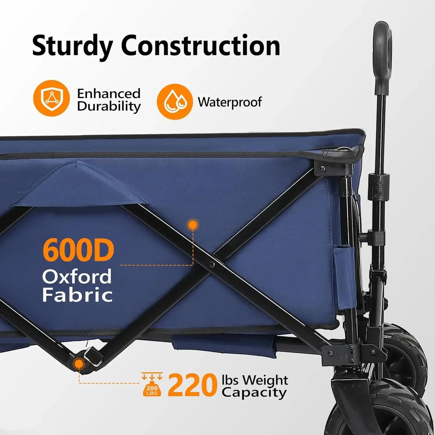 Collapsible Wagons Carts, Heavy Duty Foldable Utility Garden Grocery Shopping Cart w/ All-Terrain Beach Wheels & Drink Holders