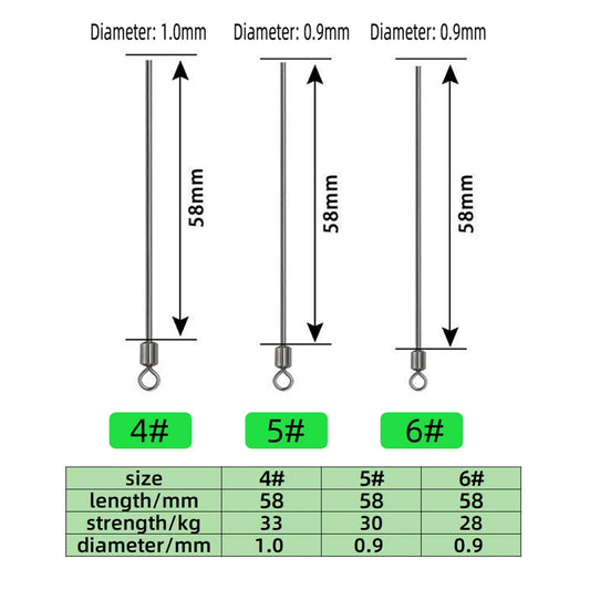 TIANNSII 20pcs Hard Steel Wire Long Pole Fishing Swivel Stainless Steel + Brass Rolling Bearing Swivel Fishing Accessories