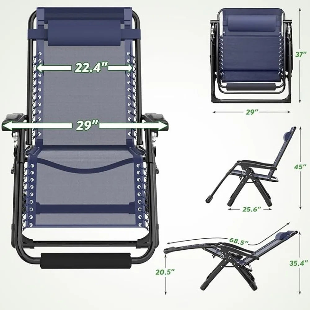 Oversized Zero Gravity Chairs 29In XL Support 500LBS, Heavy Duty Adjustable Zero Gravity Lawn Chair with Removable Cushion