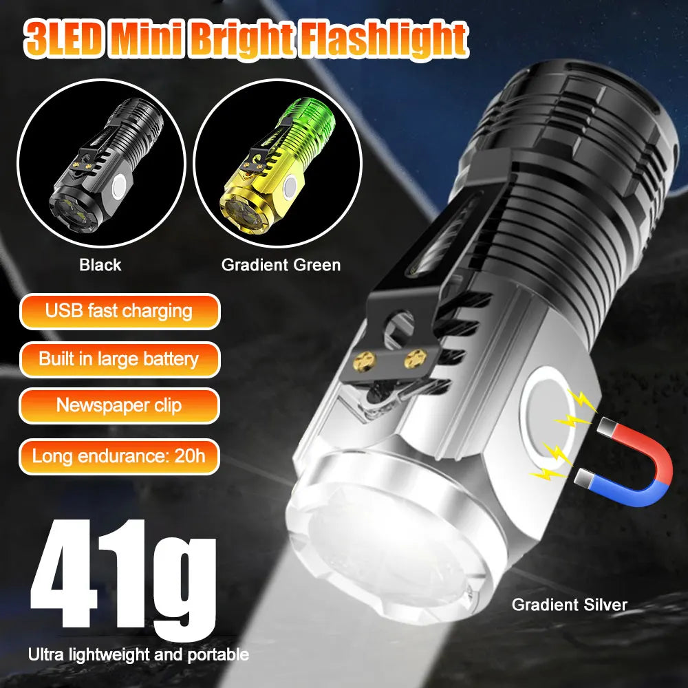 Powerful Pocket Flashlight Led Waterproof 5 Gear Portable Camping Flashlight Usb Charging Outdoor Hand Torch for Camping Fishing