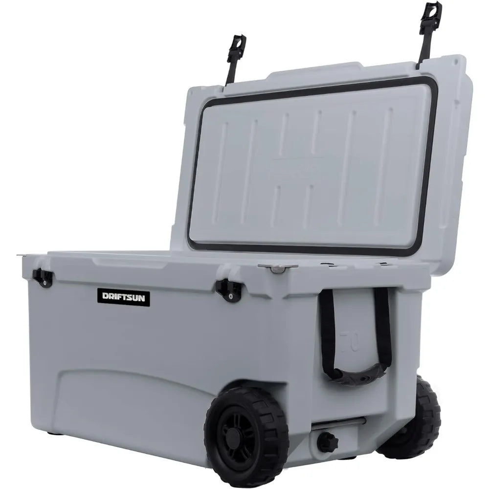 70qt Wheeled Ice Chest - Heavy Duty, High Performance Roto-Molded Commercial Grade Insulated Rolling Cooler (White)