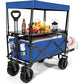 Beach Wagon Cart Foldable Travel Cart for Outdoor Camping with Canopy,Tabletop, Side Pockets, and Cup Holder Can Hold up