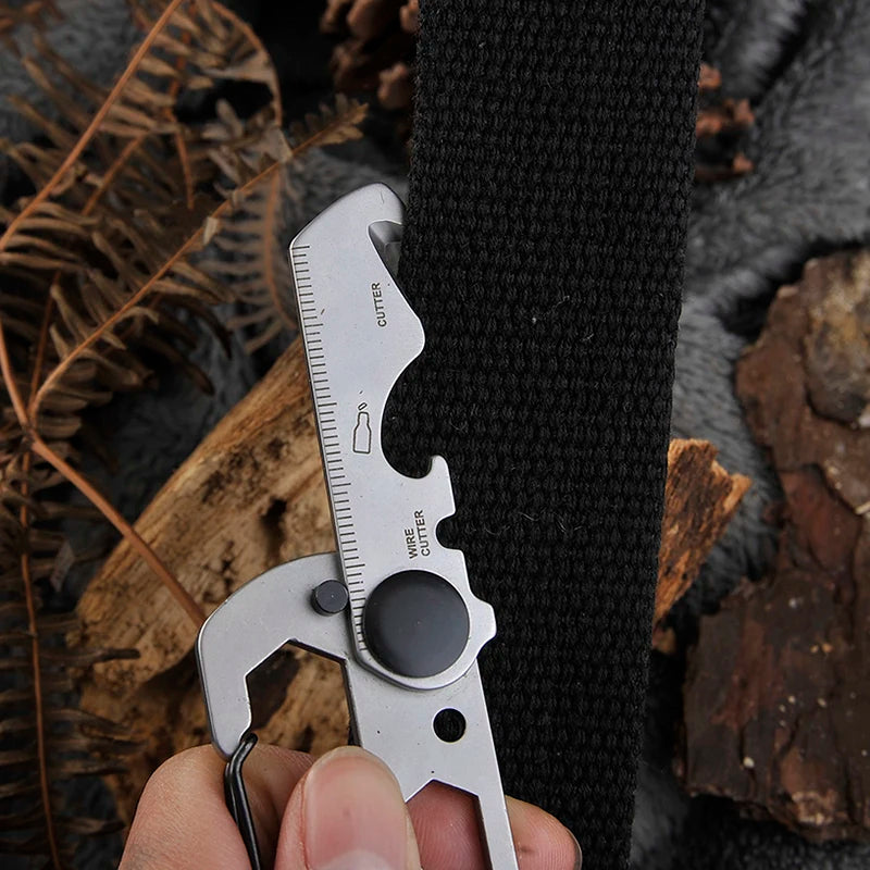 Multifunction Climbing Carabiner EDC Keychain Gear Outdoor Tools Camping Hiking Stainless Steel Wrench Bottle Opener