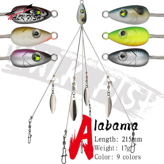 WALK FISH Umbrella Fishing Lure Rig 5 Arms Alabama Rig Head Swimming Bait Bass with Swivel Snap Connector Minnow Fishing Lure