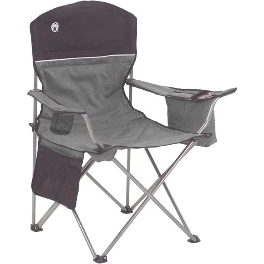 Portable Camping Chair with 4-Can Cooler, Fully Cushioned Seat and Back with Side Pocket and Cup Holder, Carry Bag Included