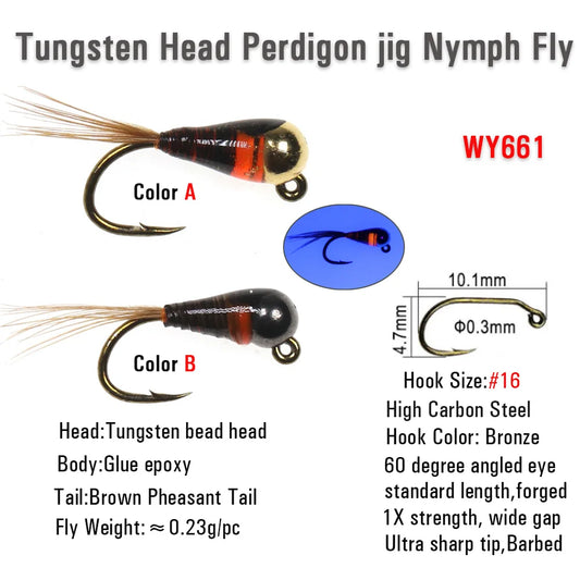 Vtwins 10PCS Fast Sinking Tungsten Bead Head Jig Nymph Perdigon Euro Wet Nymph for Trout  Steelhead Bass Fishing FliesTackle