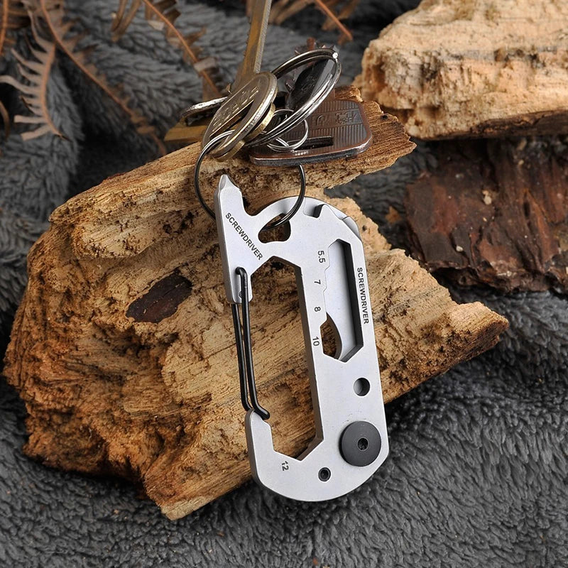 Multifunction Climbing Carabiner EDC Keychain Gear Outdoor Tools Camping Hiking Stainless Steel Wrench Bottle Opener